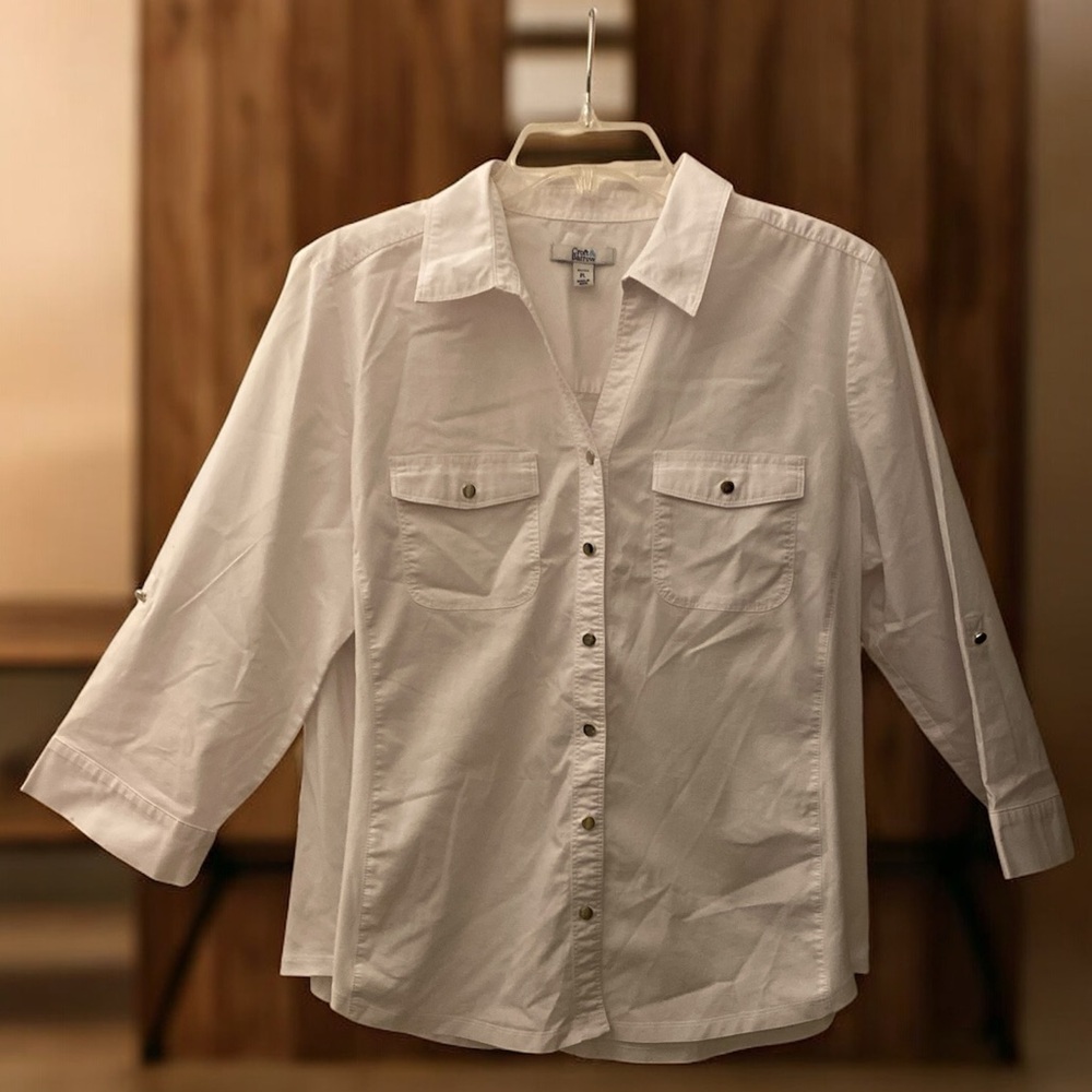 Soft White Collared Button-Up Blouse - image 1